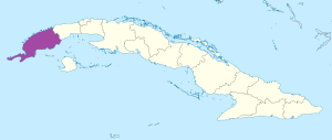 Mapa de ubicación de la provincia de Pinar del Río en Cuba.