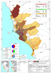 Mapa del porcentaje de vías pavimentadas de alcance metropolitano en Lima en 2021.