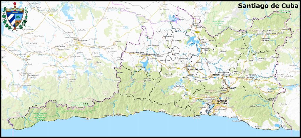 Mapa de la provincia de Santiago de Cuba.