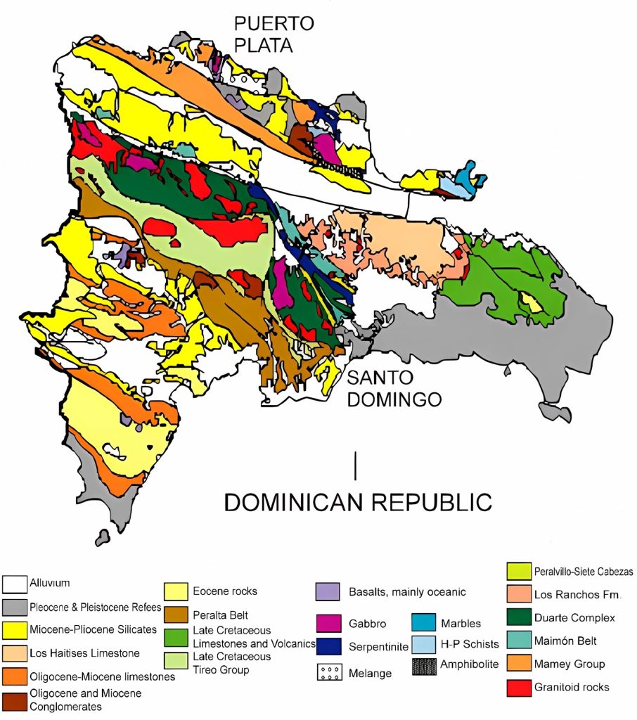 Mapa geológico de la República Dominicana.