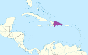 Mapa que muestra la ubicación de la República Dominicana en la región del Caribe.