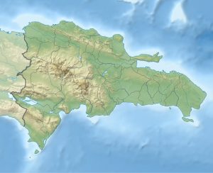 Mapa físico en blanco de la República Dominicana.