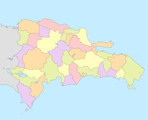 Mapa mudo coloreado de la República Dominicana.
