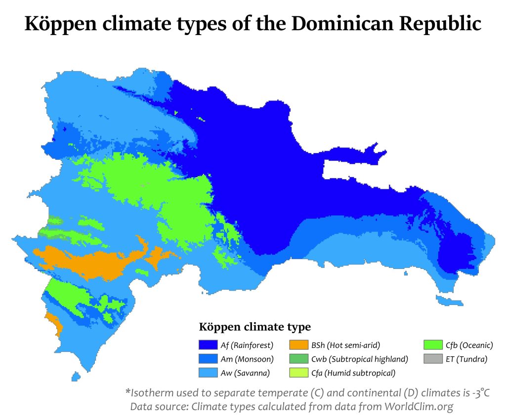 Mapa climático de la República Dominicana.