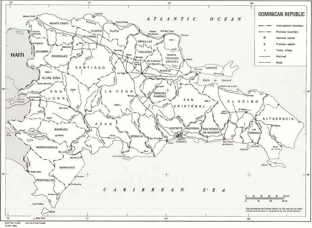 Mapa las principales ciudades de la República Dominicana.