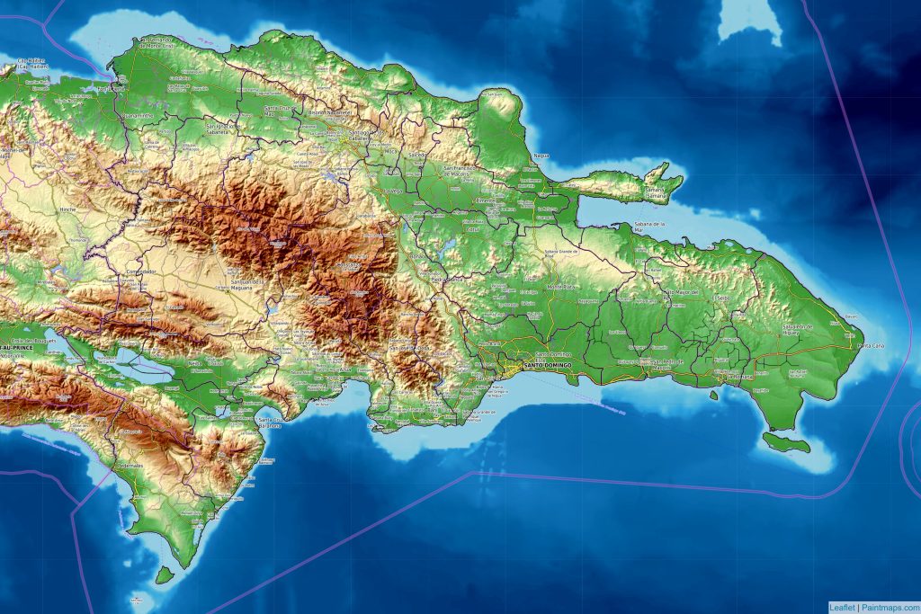 Mapa físico de la República Dominicana.