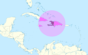 Mapa que muestra la ubicación de Haití en el Caribe.
