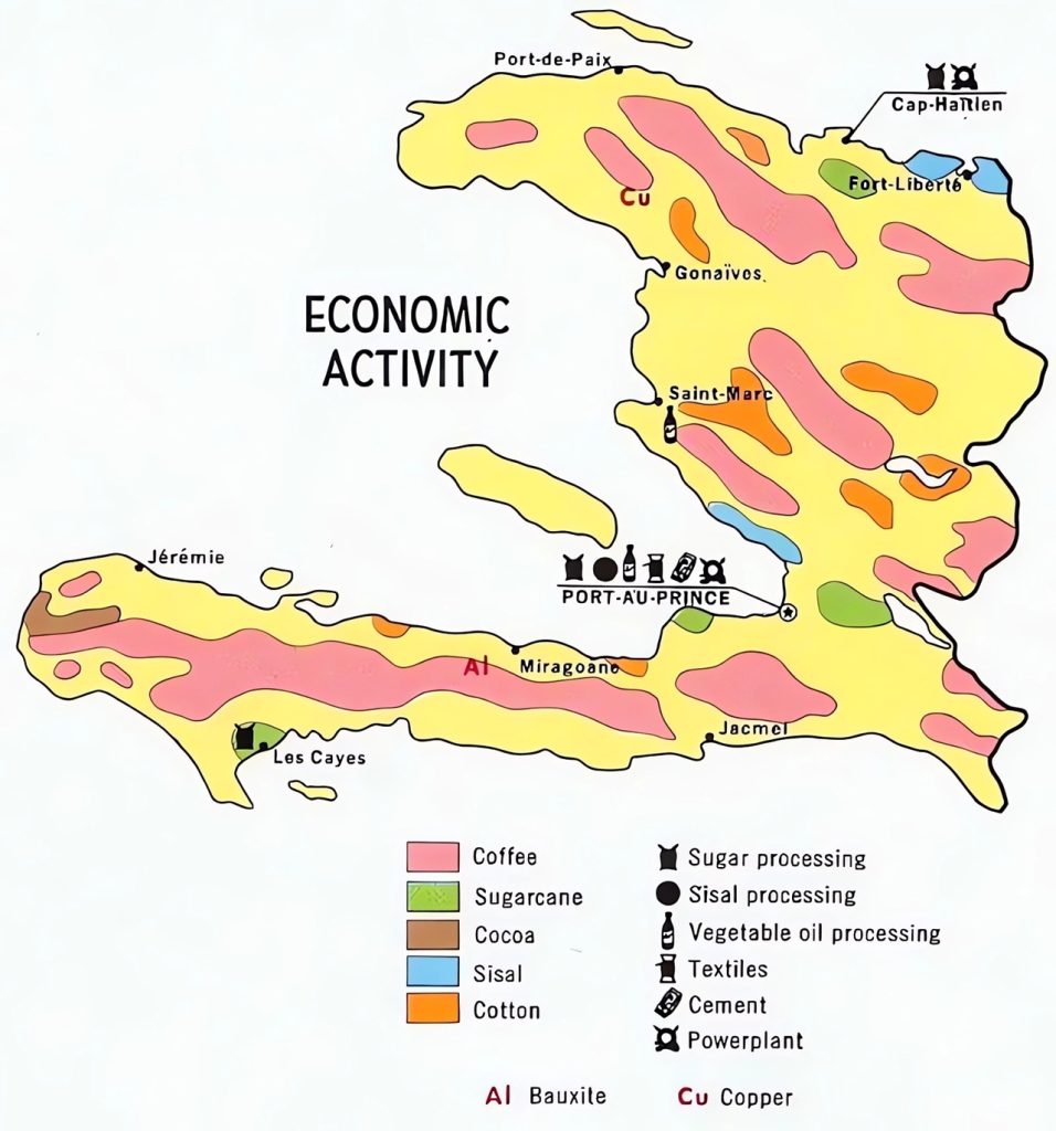 Mapa de la actividad económica de Haití - 1970.