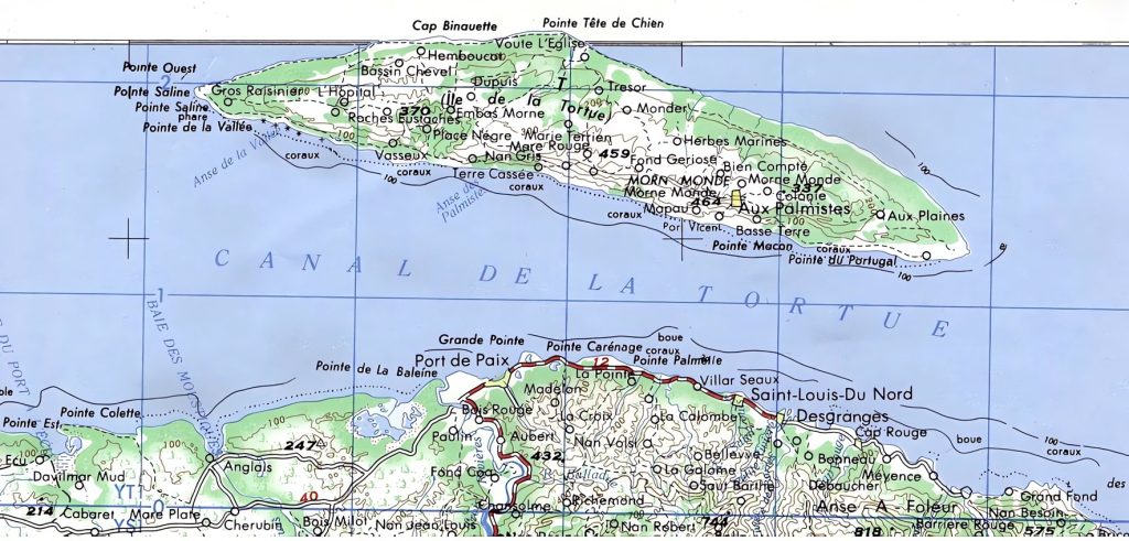 Mapa de la isla de la Tortuga (Haití).