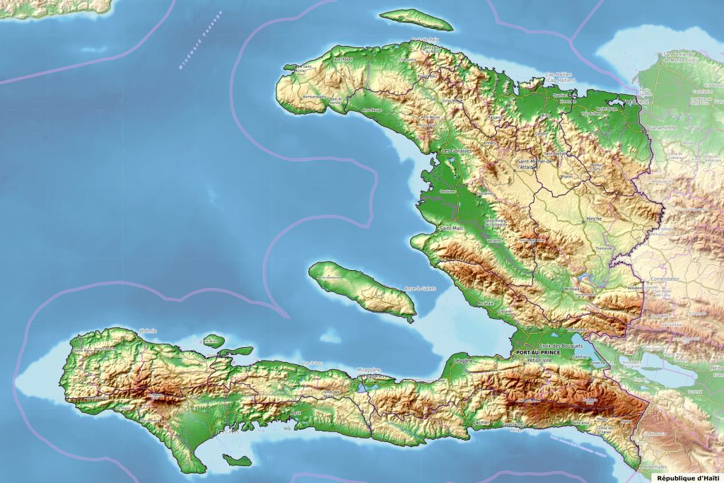 Mapa físico de Haití.