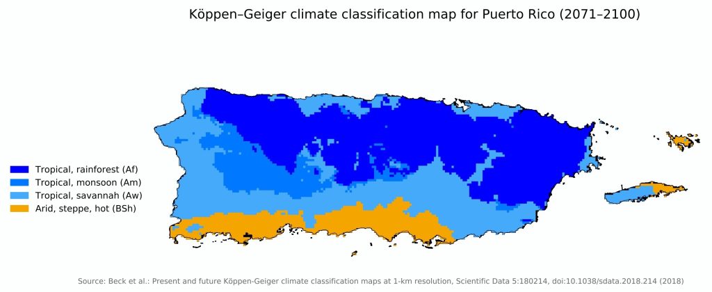 Mapa climático de Puerto Rico.