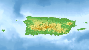 Mapa físico en blanco de Puerto Rico.