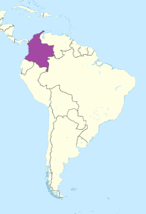 Mapa que muestra la ubicación de Colombia en América del Sur.