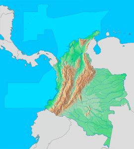 Mapa de relieve en blanco de Colombia.