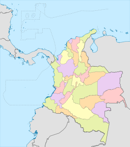 Mapa mudo coloreado de Colombia.