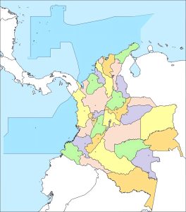 Mapa político en blanco de Colombia.