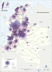 Centros urbanos subregionales de Colombia.