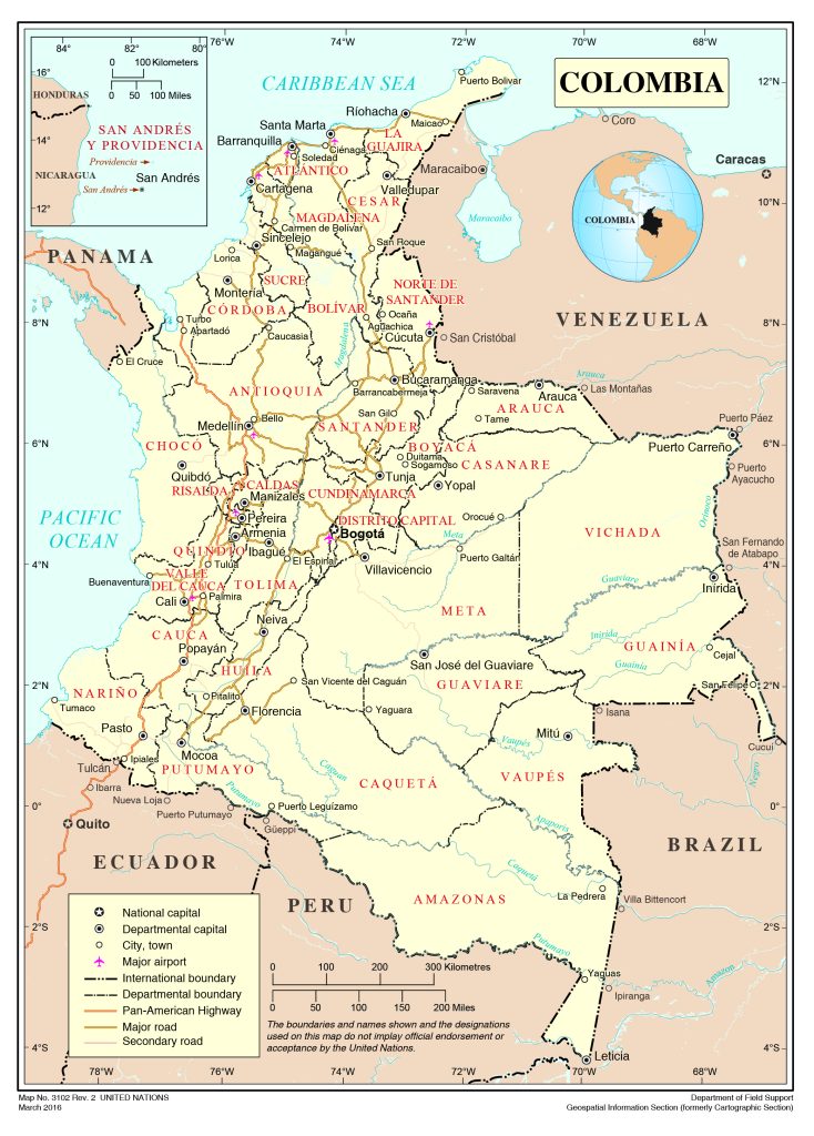 Mapa de las principales ciudades de Colombia.