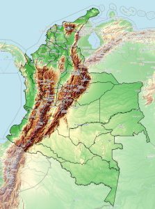 Mapa físico de la República de Colombia.