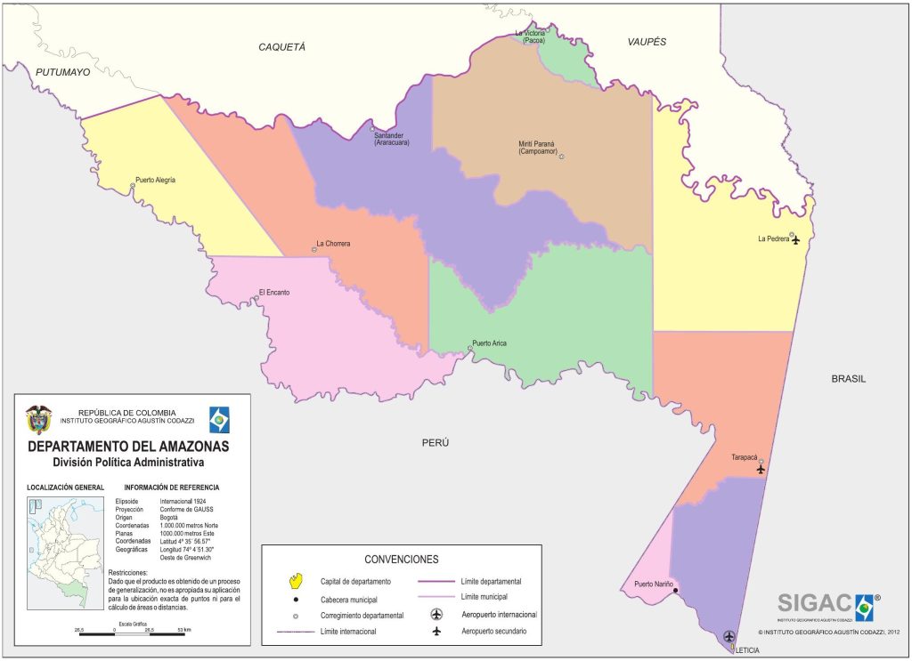 Mapa político del departamento de Amazonas (Colombia).