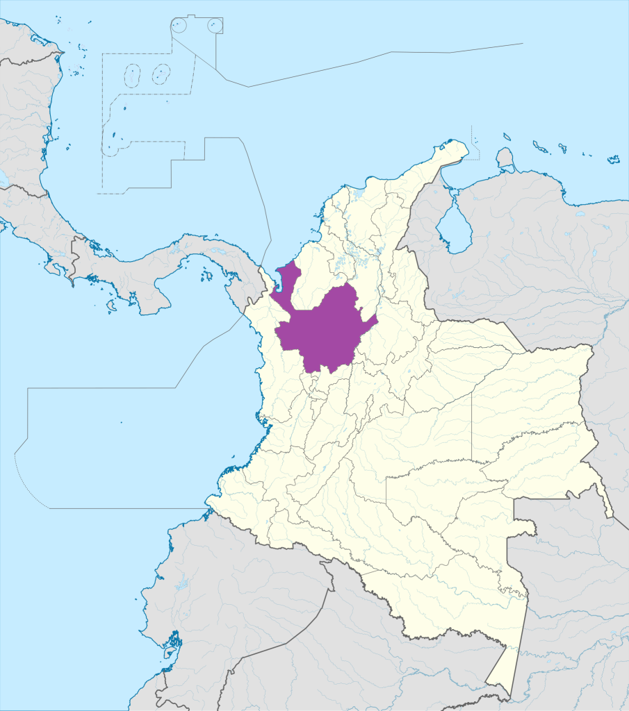 Mapa de ubicación del departamento de Antioquia.