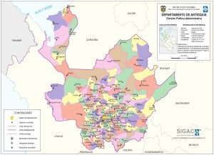 División político-administrativa del departamento de Antioquia.