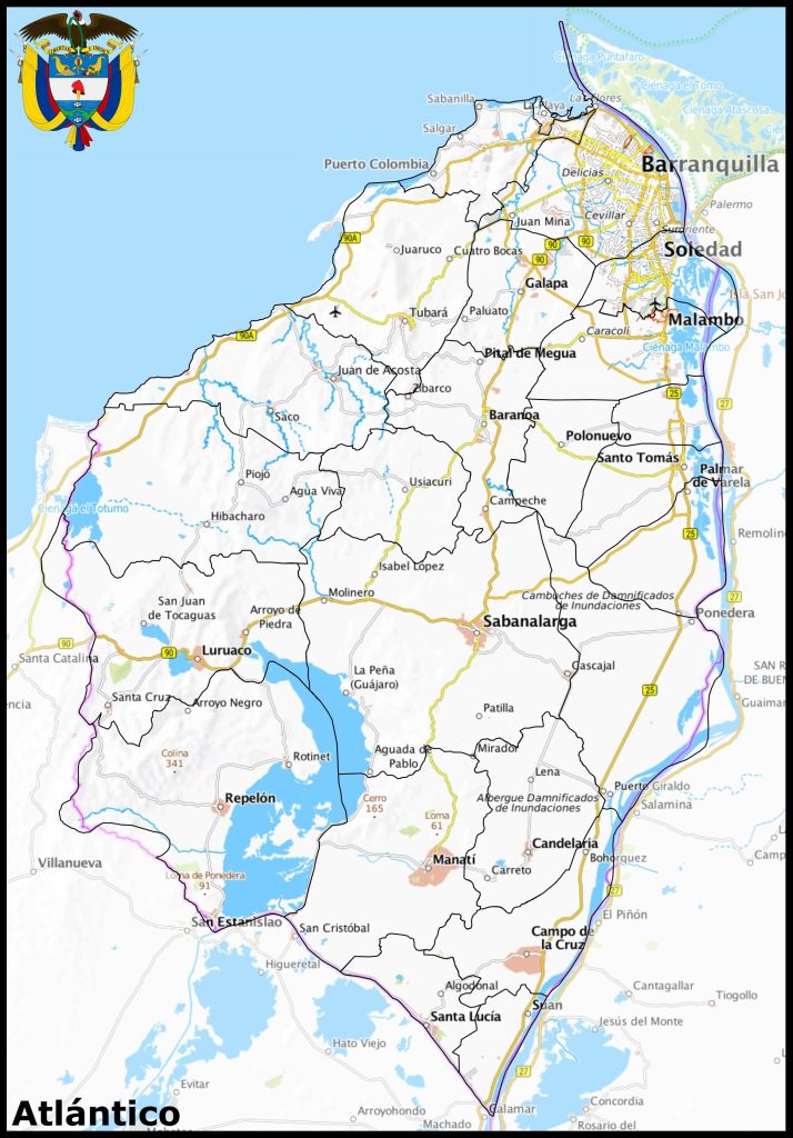 Mapa del departamento del Atlántico.