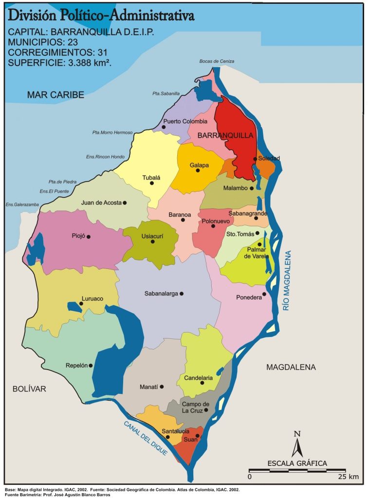 Mapa político del departamento del Atlántico (Colombia).