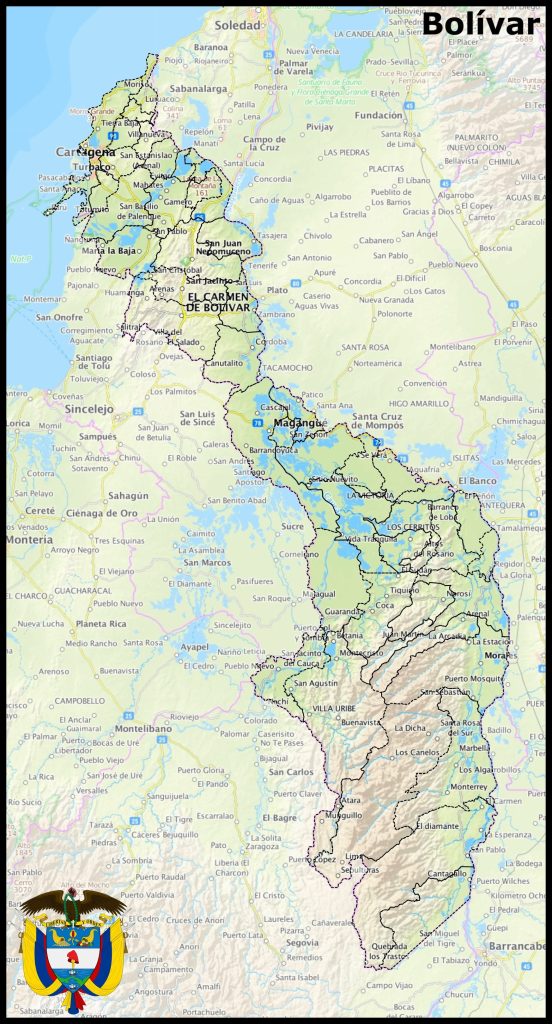 Mapa del departamento de Bolívar.