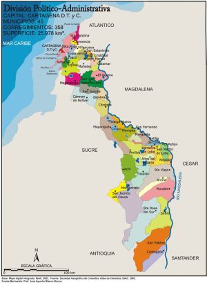 Mapa político del departamento de Bolívar