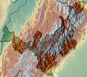 Mapa topográfico en blanco del departamento de Boyacá.