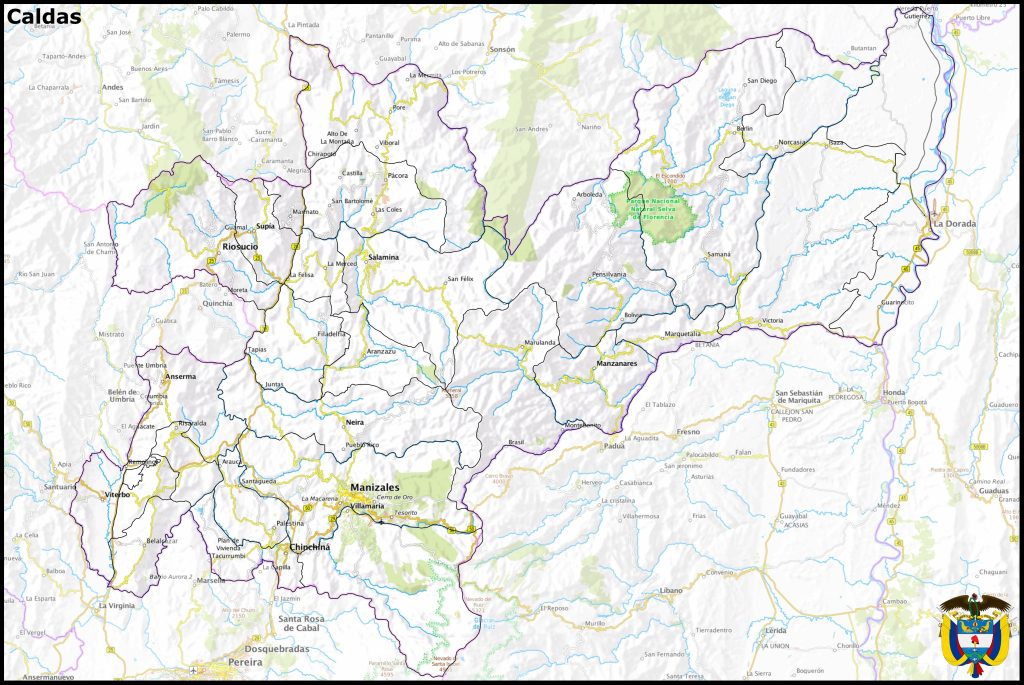 Mapa del departamento de Caldas.