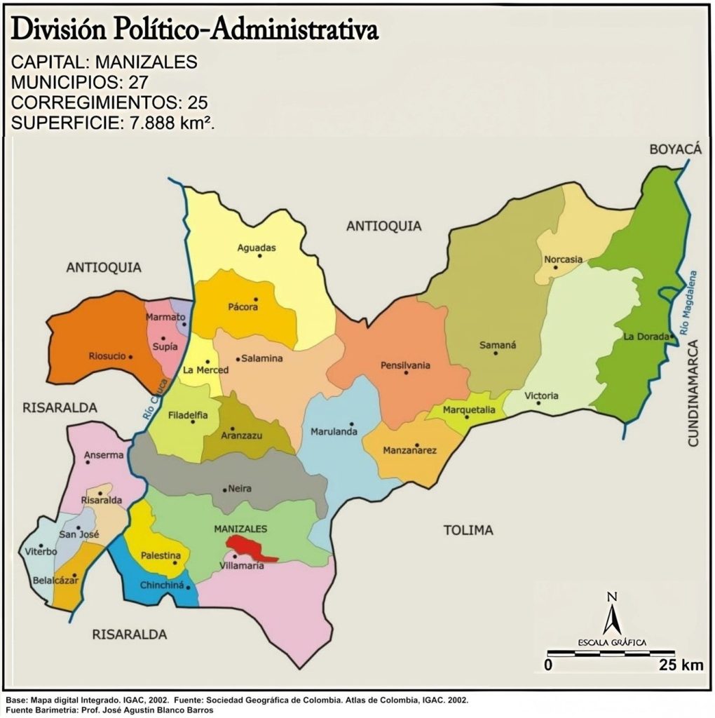 Mapa político del departamento de Caldas.