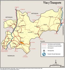 Vías y transporte en el departamento de Caldas.