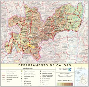 Mapa del relieve del departamento de Caldas.