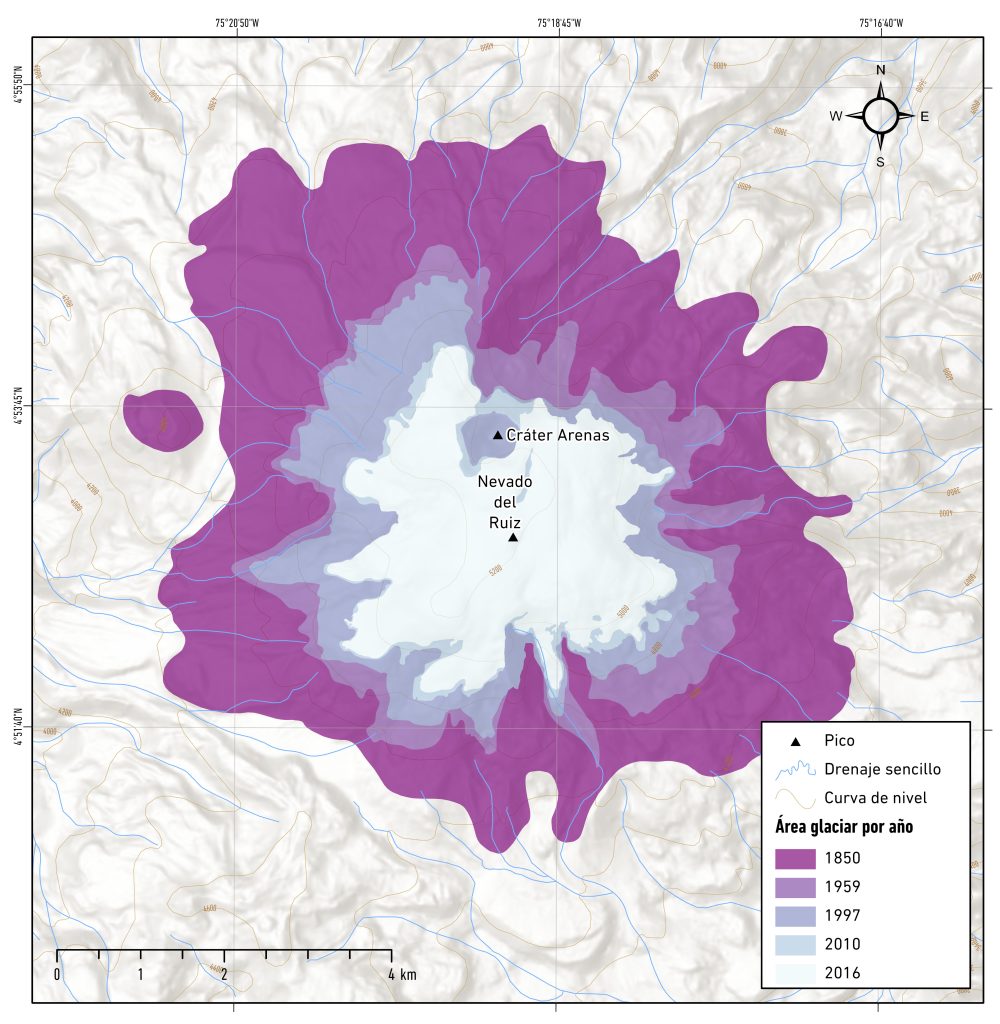 Dinámica glaciar del Nevado del Ruiz 1850 - 2016.