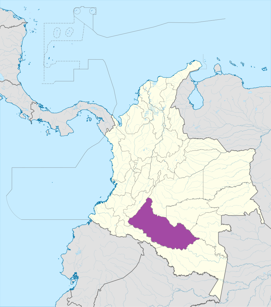 Mapa de ubicación del departamento de Caquetá en Colombia.