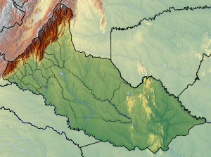 Mapa físico en blanco del departamento de Caquetá.