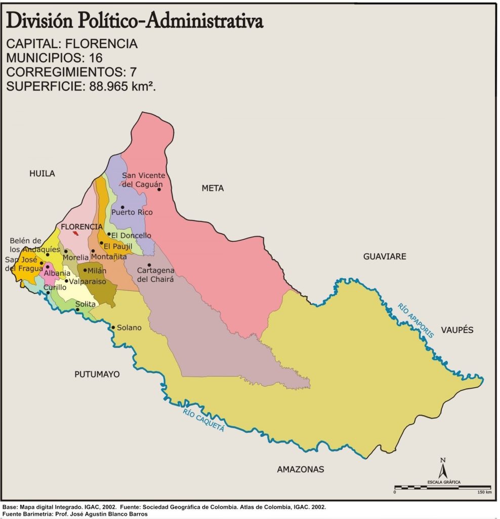 Mapa político del departamento de Caquetá.