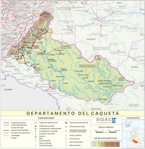 Mapa del relieve del departamento de Caquetá.