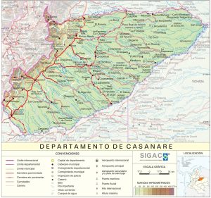 Mapa del relieve del departamento de Casanare.