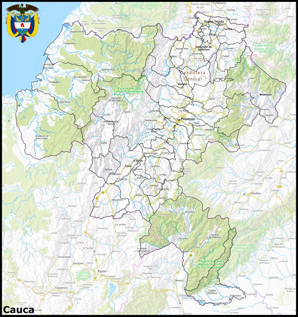 Mapa del departamento del Cauca.