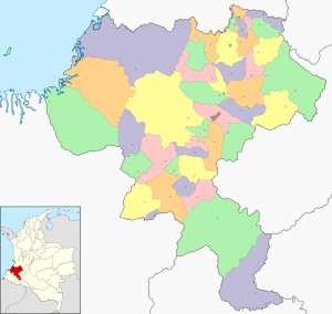 Mapa mudo coloreado del departamento del Cauca.