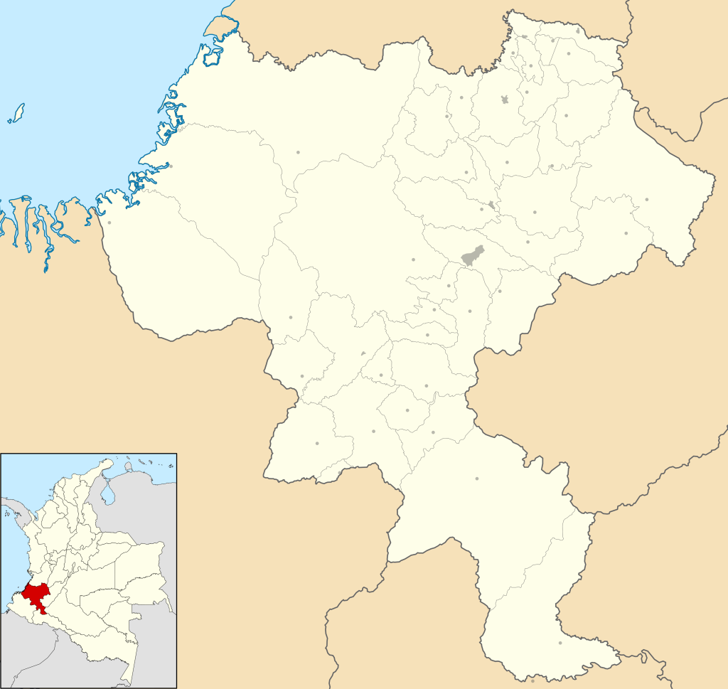 Mapa mudo del departamento del Cauca.