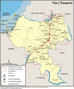 Vías y transporte en el departamento del Cauca.