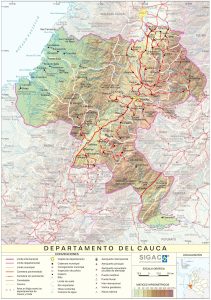 Mapa del relieve del departamento del Cauca.