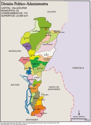 Mapa político del departamento del Cesar