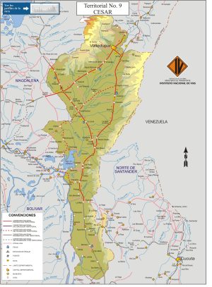 Mapa de carreteras del departamento del Cesar