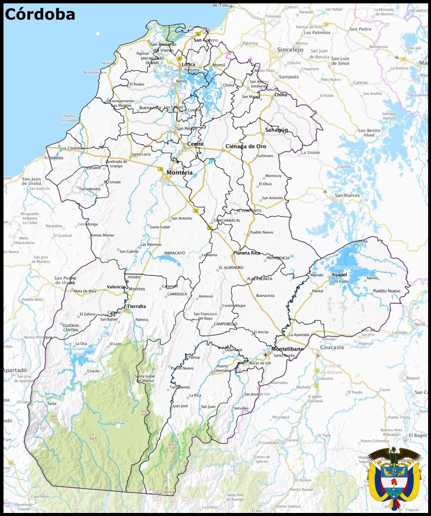 Mapa del departamento de Córdoba (Colombia).