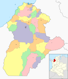 Mapa mudo coloreado del departamento de Córdoba.